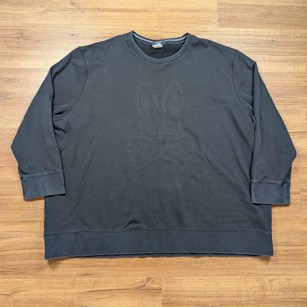Psycho Bunny Black Embroidered Logo Oversized Crewneck Sweatshirt 5XL